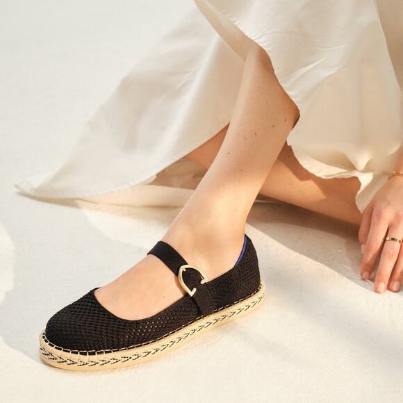 Rothys Espadrille Mary Jane Flats Shoes Round Toe Black Casual Walking Size 8.5 - Picture 2 of 12
